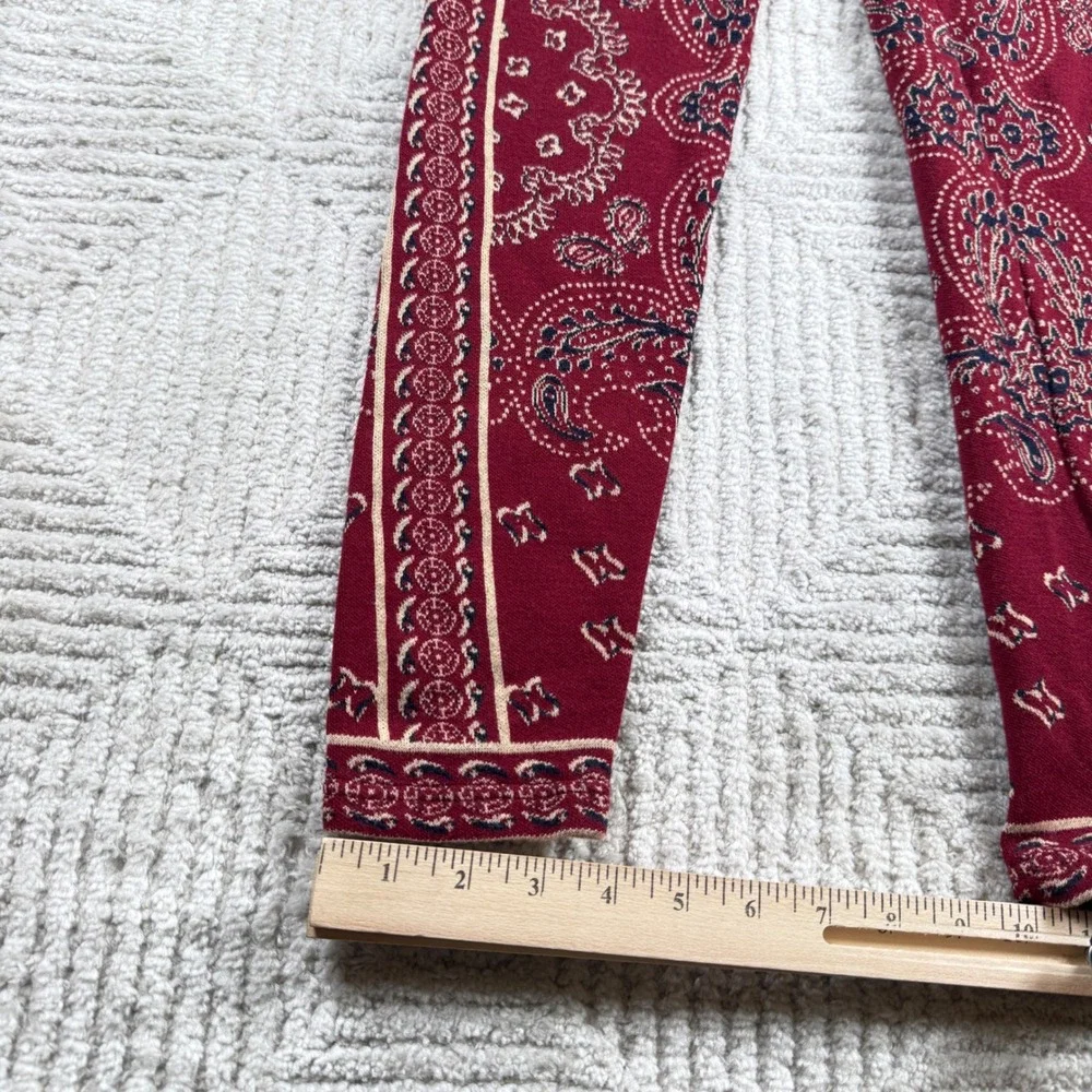 Free People Paisley Bandana Knit Leggings Womens S Burgundy Boho Western Gypsy